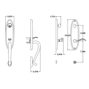 EAGH2001HSUS15 Rockwell Premium 200 Series Single Cylinder Handle Set for 5-1/2″ CTC Bore” in Brushed Nickel Finish with Sandhill Knob